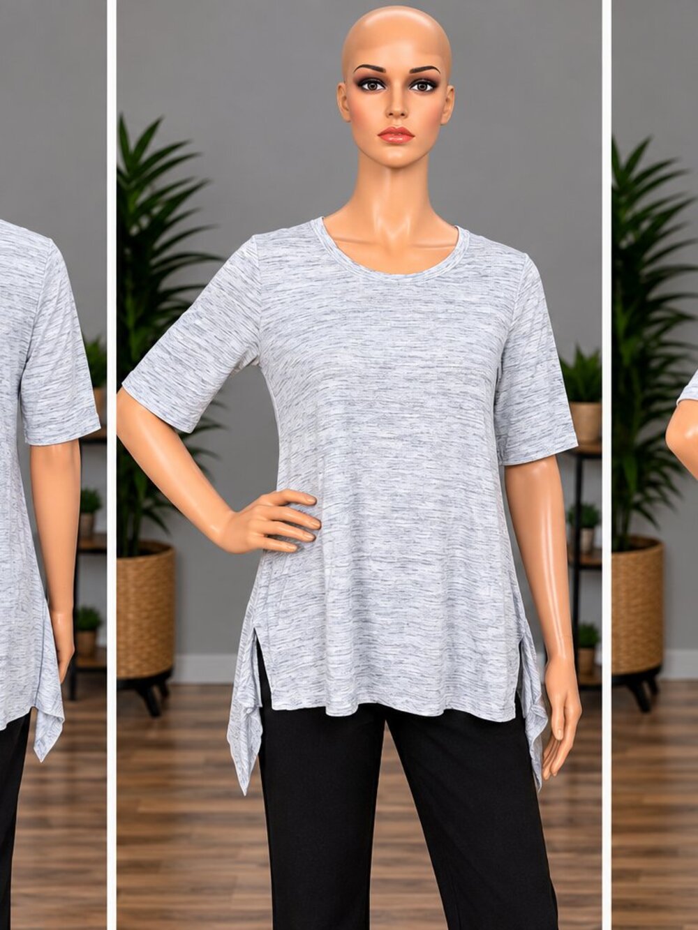 Lisa Rinna Collection Light Gray Short Sleeve Tunic